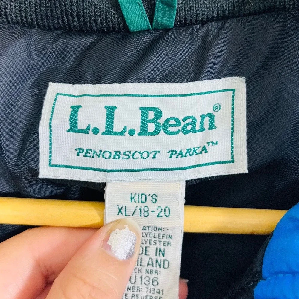 Vintage L.L.Bean Penobscot Thinsulate Parka Green & Blue Zip Kid Jacket XL 18-20
